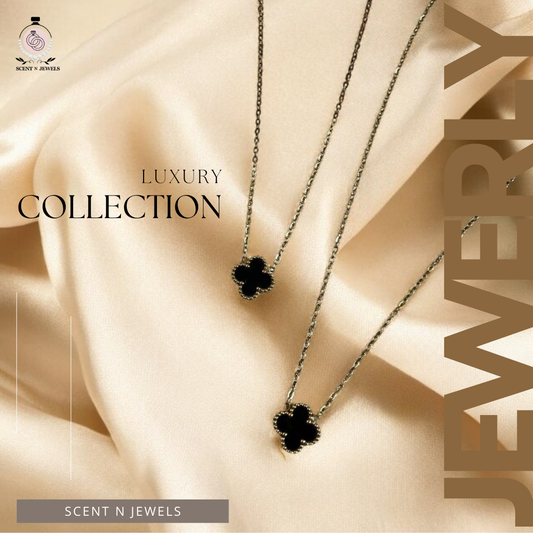 Elegant Black Clover Pendant Necklace